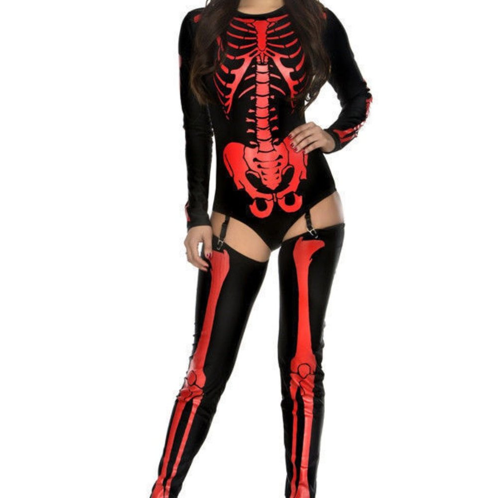 Skeleton Bad to the Bone Halloween Costume S/M Black Red